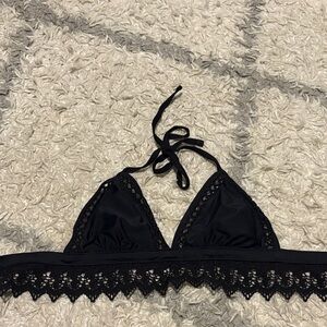 Black Lace Trim Bikini Top
